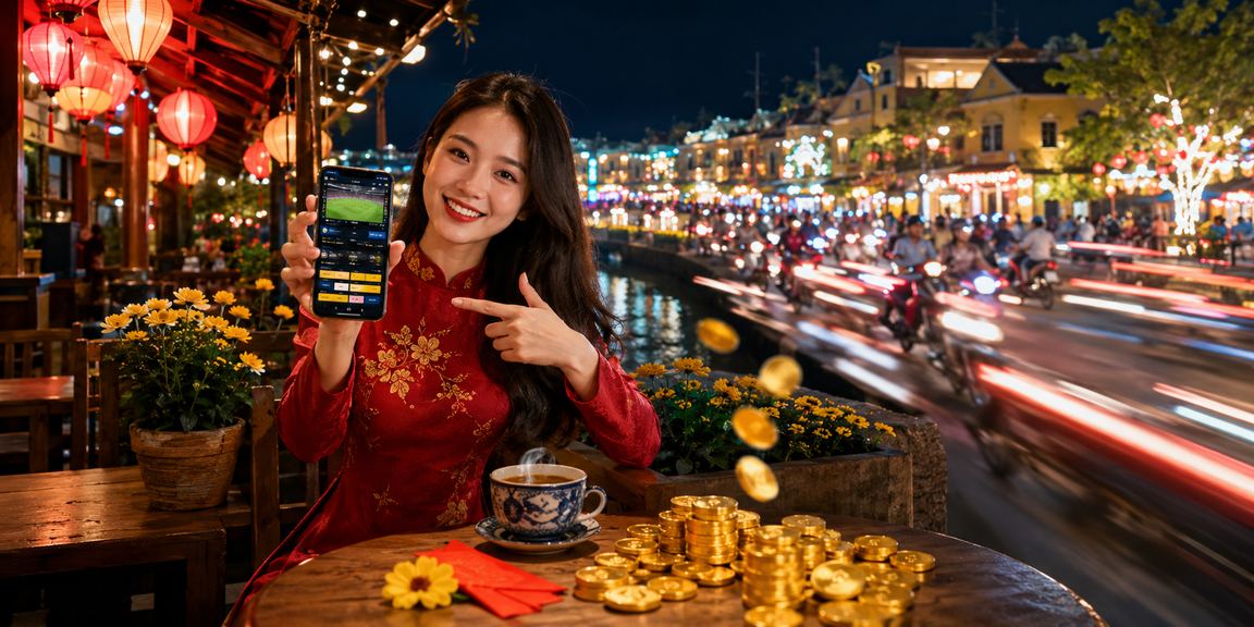 Người dùng tại Hội An thanh toán và chơi casino trực tuyến qua điện thoại bên tách cà phê